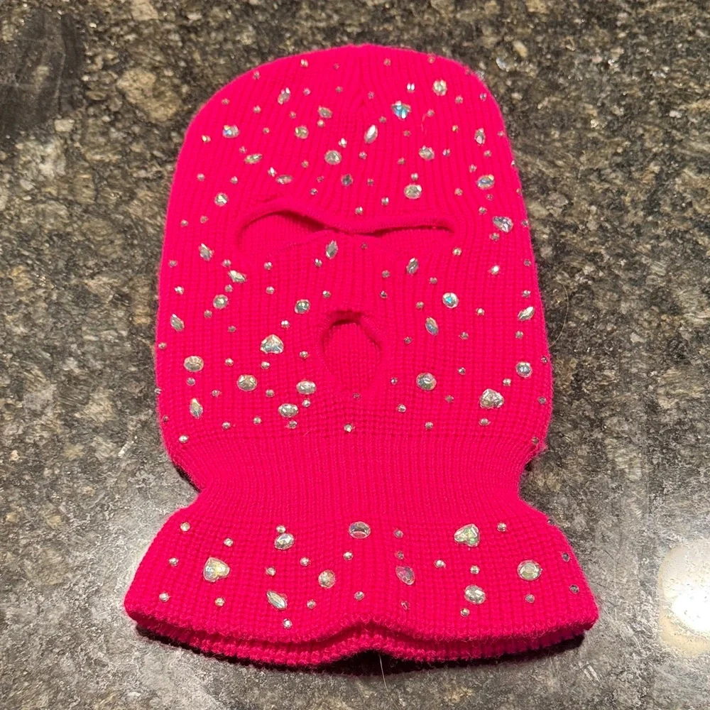 Pink Rhinestone-Embellished Balaclava